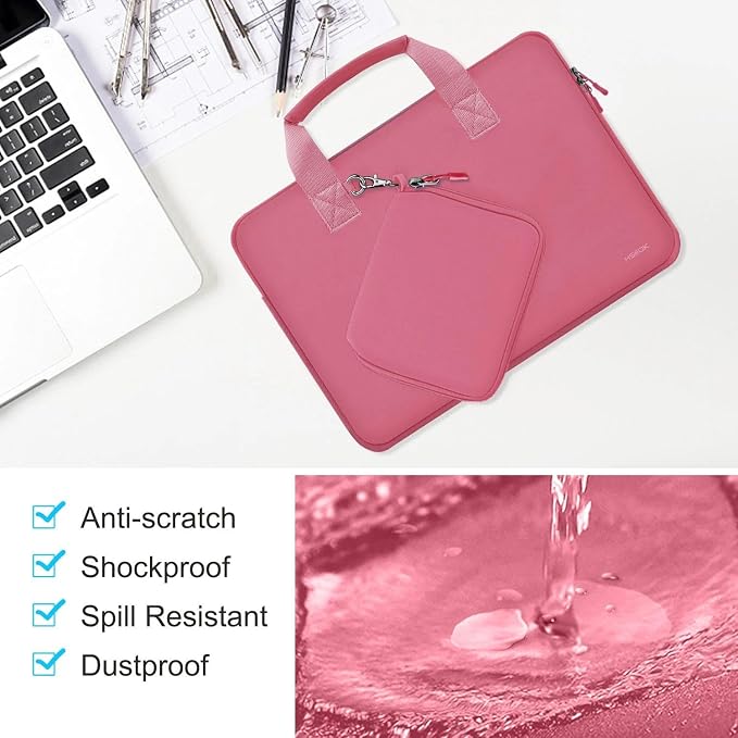 Hseok Laptop Sleeve 14 inch Case with Small Case, Compatible with MacBook Neo 14, MacBook Pro 14 M5/M4/M3/M2/M1, XPS 14 and Most 14 inch Notebooks, Neoprene Computer Handbag,Rose red