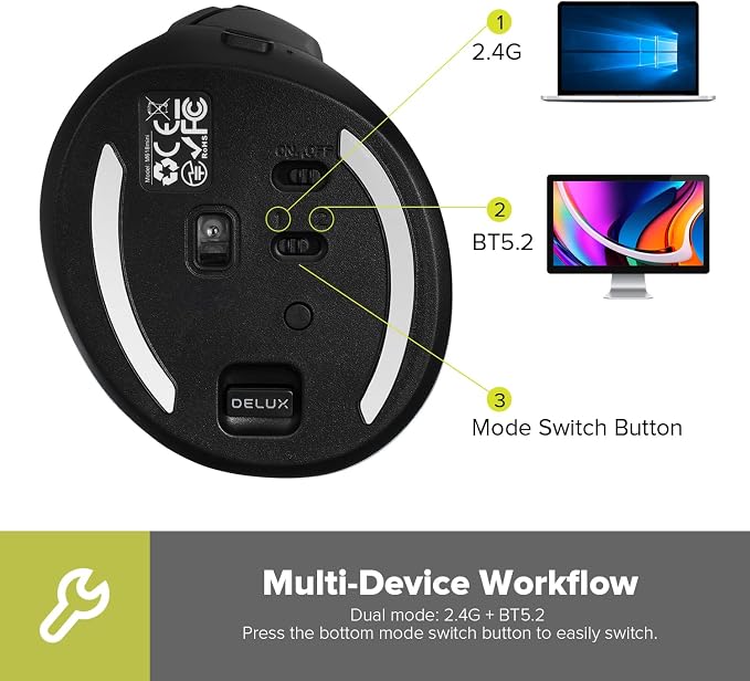 DELUX Full Size Ergonomic Split Keyboard and Wireless Vertical Mouse Combo, GM909 Wireless Split Keyboard and M618MINI Small Silent Vertical Mouse (GM909-M618MINI Gray)