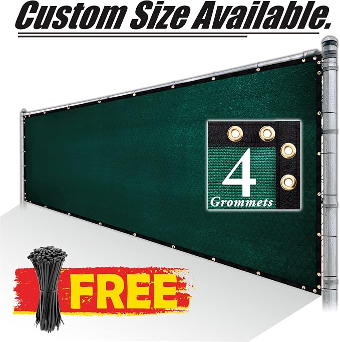 Royal Shade Custom Size 4' x 136' Green Fence Privacy Screen Windscreen Cover Netting Mesh Fabric Cloth - Cable Zip Ties Included (We Make Custom Size)