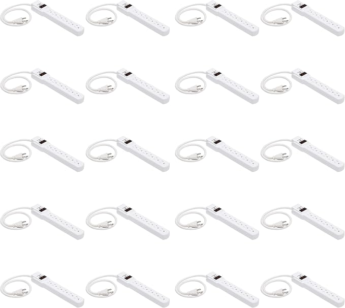 Amazon Basics 6-Outlet Surge Protector Power Strip with 200J Protection, Circuit Breaker, 2ft Extension Cord, White, 20-Pack