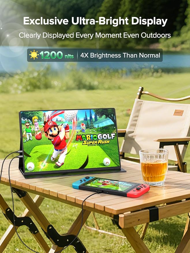 Newsoul 4K Portable Monitor 1200Nits Ultra Bright 16'' Laptop Monitor 145% sRGB 2000:1 Contrast Matte Screen with USB-C HDMI VESA, Slim External Screen with Protective Case for PC/Phone/Game Console