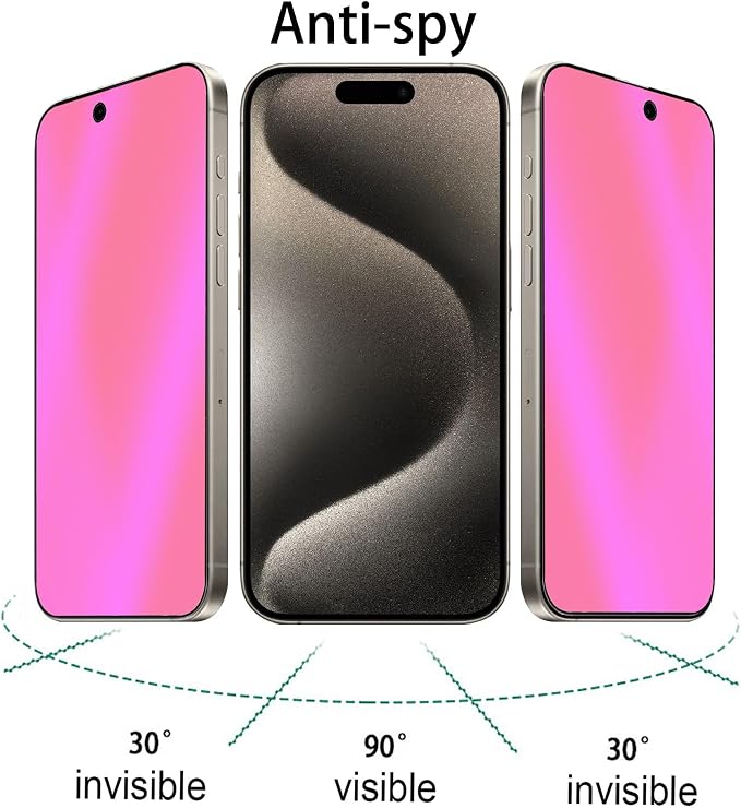 2 Pack Anti-Blue Privacy Tempered Glass for iPhone 15 Pro Mirror Anti-Spy Screen Protector Anti-Peeping Film Electroplated Gradient Colorful 6.1 inch