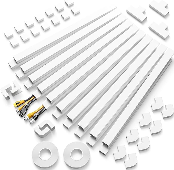 Delamu Cable Hider, 315in Cord Covers for 2-3 Wires on Wall, TV Cord Hider Wall, Paintable Wire Hiders Wire Covers for TV Cords on Wall, Easy Mount Cable Cover Raceway Kit, W0.95 H0.55in, White