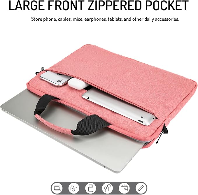 14-15 Inch Laptop Sleeve Bag Carrying Case Protective Computer Cover with Handle Shoulder Strap Compatible with 15 inch MacBook Air M5 M4 M3 M2 Acer ASUS HP Surface Dell Chromebook, Pink