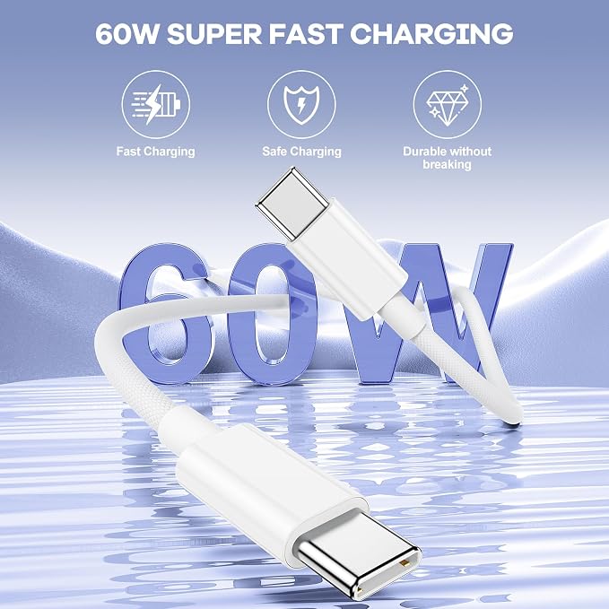 Essri USB C to USB C Cable 6FT for Apple iPhone 16 15 Charger Cord,3Pack 60W C to C Cable Fast Charging Wire for iPhone 16 15 Pro Plus Pro Max iPad Pro/Air MacBook Pro/Air,for Galaxy S24 S23 and More