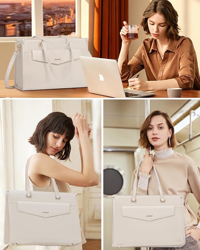 LOVEVOOK Laptop Bag for Women, 15.6'' Laptop Tote Purse 2-in-1 Professional Work Bag Business Briefcase with Clutch Purse, Waterproof Leather Computer Handbag for Teacher Office Travel