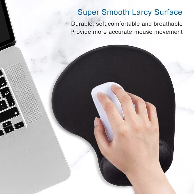 ITNRSIIET Ergonomic Mouse Pad with Gel Wrist Support Wrist Rest Smooth Surface Non-Slip PU Base Comfortable Office Supplies Pain Relief, 9.5 x 8 inches, Black
