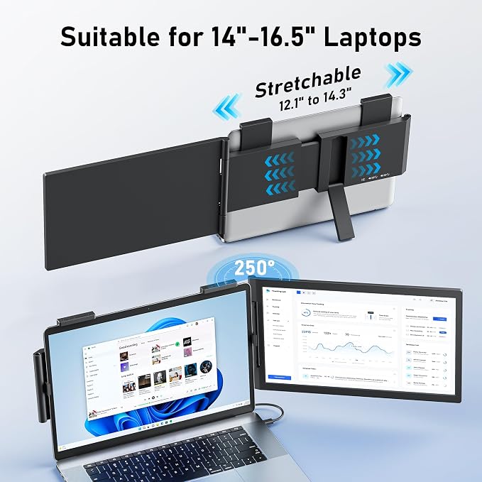 Laptop Screen Extender, 14" FHD 1080P IPS Laptop Monitor Extender with USB C/HDMI Port, Plug and Play Screen Portable Extended Monitor for 14"-15.6" Laptops