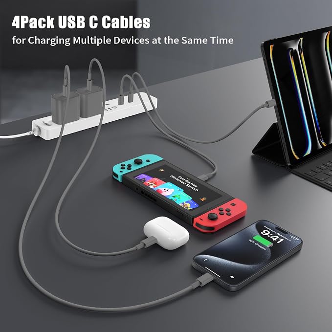USB C to USB C Cable 3FT for Apple iPhone 16 15 Charger Cord,4Pack 60W C to C Cable Fast Charging Wire for iPhone 16 15 Pro Plus Pro Max iPad Pro/Air MacBook Pro/Air,for Galaxy S24 S23-Gray
