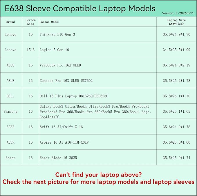 Smatree Elite Laptop Sleeve for 16 inch Lenovo ThinkPad E16/Legion 5, ASUS Vivobook/Zenbook, DELL 16 Plus, Samsung Galaxy Book5/4/3, Acer Aspire/Swift, Razer, Protective Laptop Case with Pocket(E638)