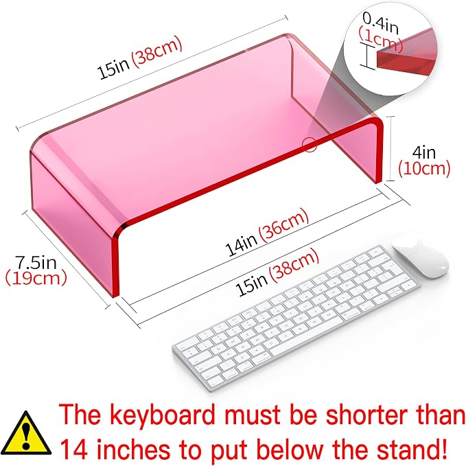 Acrylic Monitor Stand Riser Acrylic Laptop Stand for Desk Clear Computer Monitor Stand for Desk Accessories iMac Organizer Office Must-Haves Product for Office Home Bright Pink
