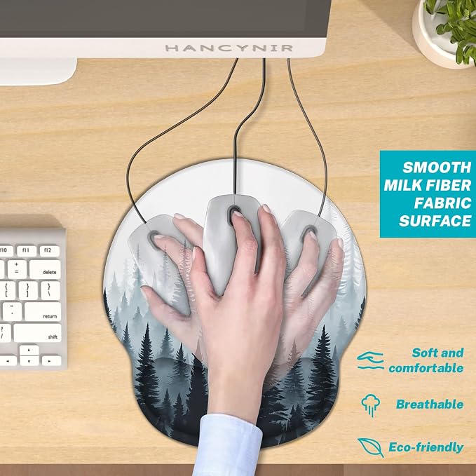 Hancynir Ergonomic Mouse Pad Wrist Support, Misty Forest Gel Mouse Pads with Wrist Rest, Computer Mousepad for Desk with Non-Slip Base, Comfortable Mouse Pad for Work Accessories Office Supplies Decor