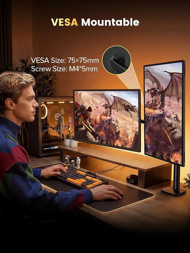 UPERFECT 24.5" Portable Monitor 240Hz Gaming Monitor 2000:1 Contrast FreeSync 0.1ms Fast IPS Large Screen, Built-in 180° Adjustable Stand/VESA, USB-C HDMI Second Screen for Laptop, Phone, Game Console