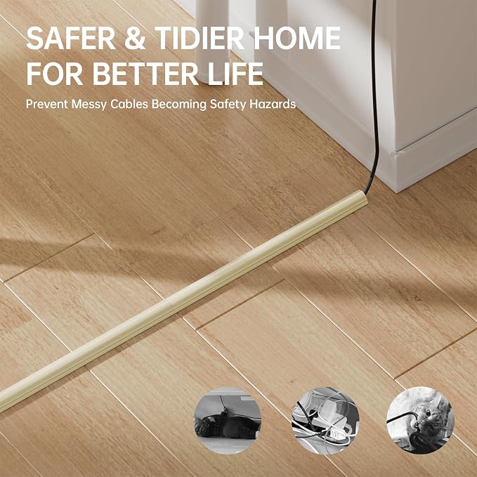 Delamu 85in Adhesive Cord Hider Wall, Mounted TV Cord Cover Kit, Multiple Cable Raceways for Wall Corner, Wire Cover Hiders for 2-3 Cables, 1.57" W X 0.59" H, Beige