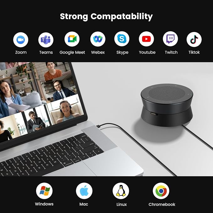 Nearity A21Sx4 Zoom Certified Conference Speaker and Microphone, Speakerphone w/8 Mics, 16ft Voice Pickup, AI 2.0 Noise Cancelling, USB Speakermic with Daisy Chain, Works with Teams/Zoom