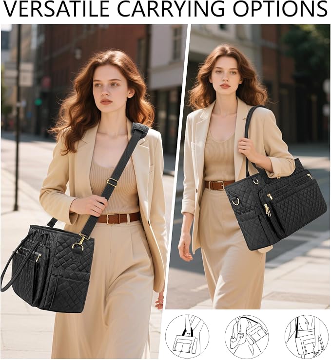 Bagstellar Teacher Bags for Women, 15.6 inch Laptop Work Tote Bag Quilted Nurse Bible Computer Shoulder Bag for School Travel | Dream Tote Work Bag