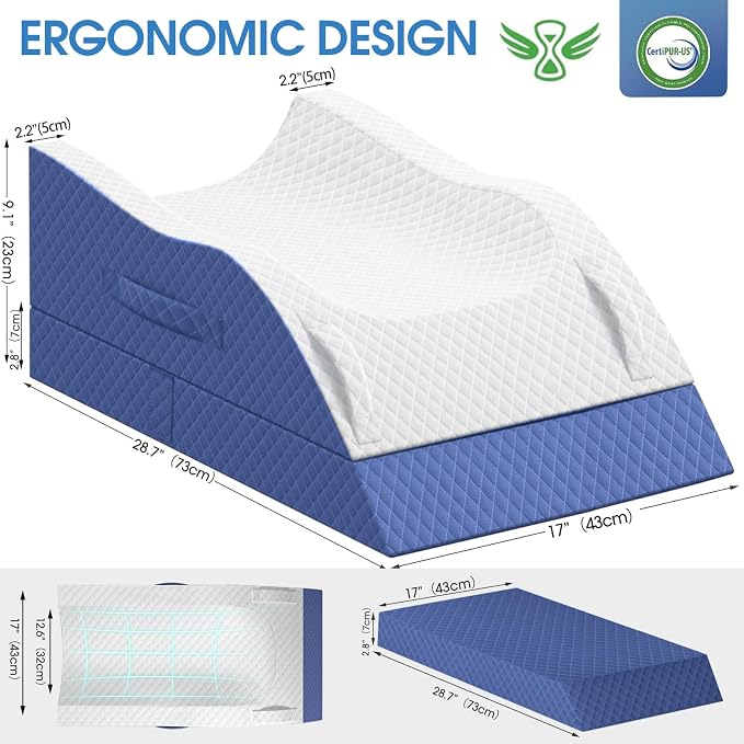 TranquilRelax Elevation Pillows for Leg After Surgery, Memory Foam Adjustable Wedge Pillow for Injury or Rest, Ankle Pillow for Sleeping Blood Circulation Blue/Double Leg