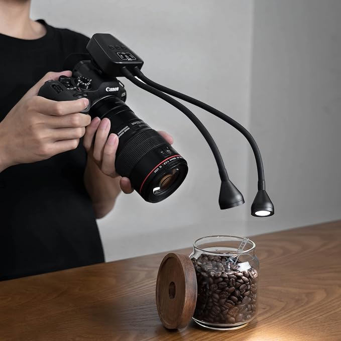 JJC 10-Level Brightness LED Macro Arm Light, CRI 95+ 5600K Macro Photography Lighting with USB-C Charging for Canon Nikon Sony Olympus Pentax DSLR Camera for Insert Plant Jewelry Close Up Shooting