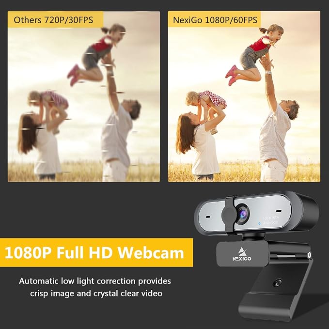 NexiGo N660P 1080P 60FPS Webcam with Software Control, Dual Microphone & Cover, Autofocus, HD USB Computer Web Camera, for OBS/Gaming/Zoom/Skype/FaceTime/Teams/Twitch (Renewed)
