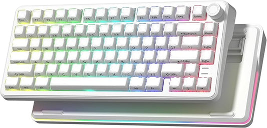 L75 Wireless Mechanical Keyboard with Knob, 75% Hot Swappable Custom Gaming Keyboard Gasket Structure with RGB Backlit, Pre-lubed Switches, Crystal Jelly PBT Keycaps, 2.4GHz/USB-C/BT5.0 Mode