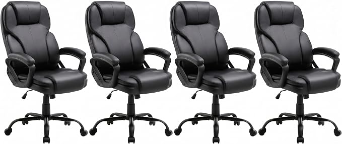 Ergonomic Office Chair with High Back, Comfy Desk Chair, Adjustable Executive Office Chair for Home Office, Big and Tall Computer Chair Heavy Duty, Set of 4, Faux Leather Black