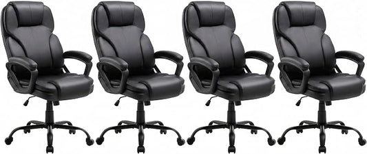 Ergonomic Office Chair with High Back, Comfy Desk Chair, Adjustable Executive Office Chair for Home Office, Big and Tall Computer Chair Heavy Duty, Set of 4, Faux Leather Black