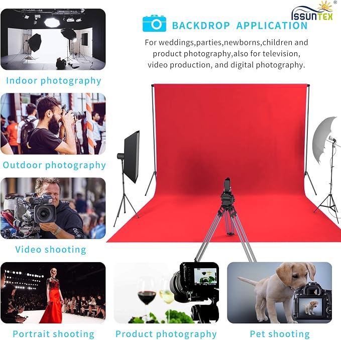 ISSUNTEX 10X24 ft Background Muslin Backdrop, Photo Studio, Collapsible High Density Screen for Video Photography and Television-Red