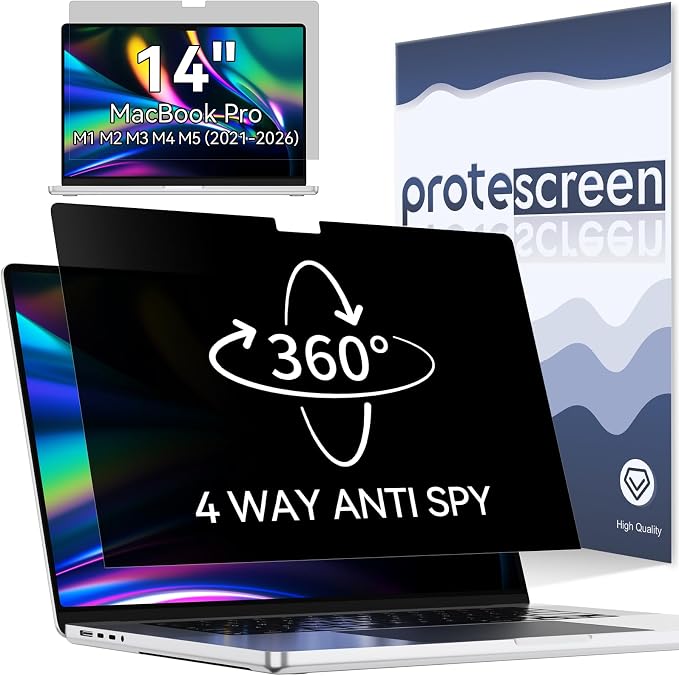 360° Privacy Screen for MacBook Pro 14 Inch (2021-2026, M1, M2, M3, M4, M5), 4 Way Privacy Anti Glare Blue Light Filter Shield Film Anti Spy Laptop Protector for Mac 14.2In Computer