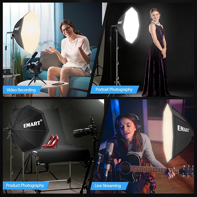 EMART Softbox Photography Lighting Kit, 20"x20" Pull Soft Box, 50W 3000K-6000K LED Bulb, Professional Photoshoot Equipment for Studio Lights, Portrait, Video Recording(2 Pack)