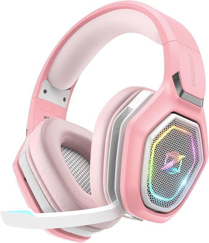 Ozeino 2.4GHz Wireless Gaming Headset with Microphone, 2.4G USB & Type C Transmitter - 30h Battery Life - RGB Lighting Gaming Headphones for PS5, PS4, PC, Phone