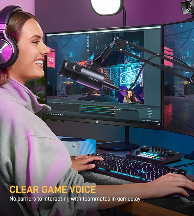 MAONO XLR Podcast Dynamic Microphone, Cardioid Studio Mic with Boom Arm for Vocal Recording,Streaming,Gaming, Voice Isolation Technology, Metal Mic, Works for Audio Interface, Mixer-PD100S