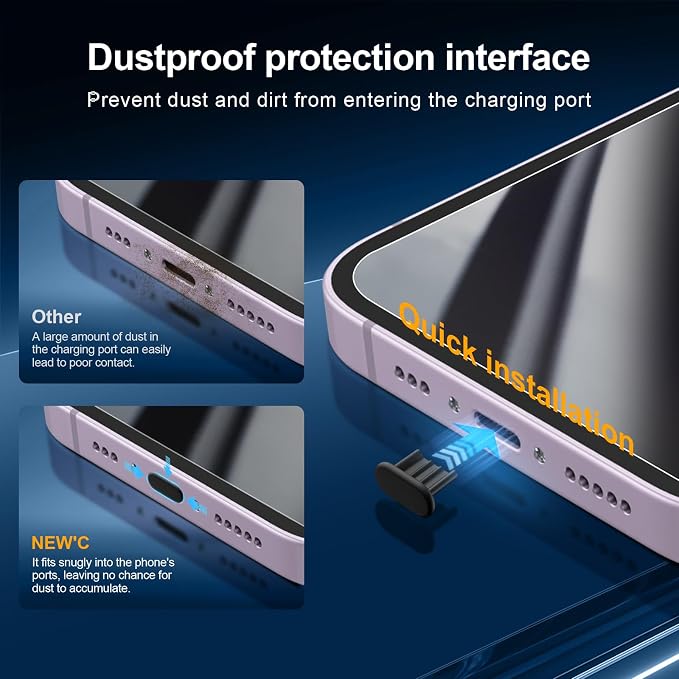 NEW'C 3x Privacy for iPhone 14 Screen Protector (6.1 inches)+ 3x Camera Lens Protector, Sensor Protection, Case Friendly Tempered Glass Film +Dust Plug - Enhanced Privacy Angle of 28 Degrees