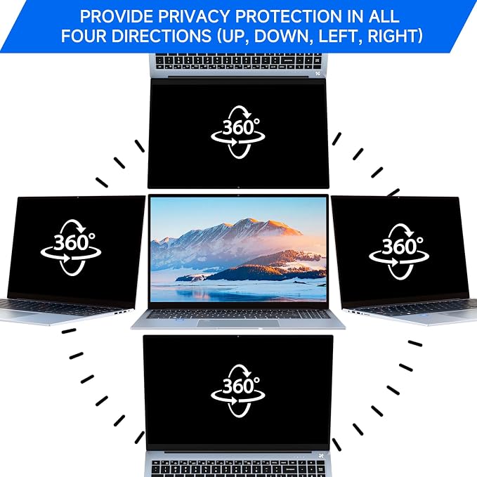 ZOEGAA 4-way 360°Laptop Privacy Screen For 15.6 Inch 16:9 Computer, Removable Privacy Screen For Laptop Monitor, Anti Glare And Blue Light, Compatible With HP Dell Lenovo Asus Samsung Acer Thinkpad
