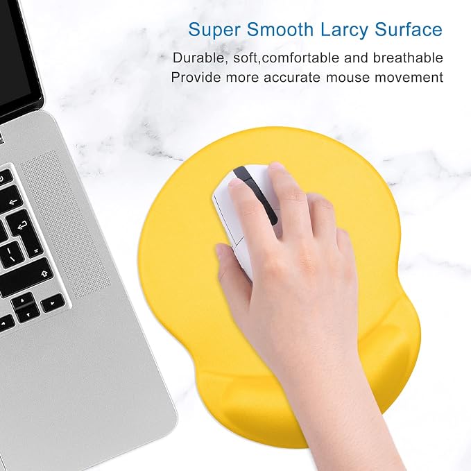 ITNRSIIET Ergonomic Mouse Pad with Gel Wrist Support Small Wrist Rest Smooth Surface Non-Slip PU Base Comfortable Office Supplies Pain Relief, 8.7 x 7.2 inches, Apricot Yellow