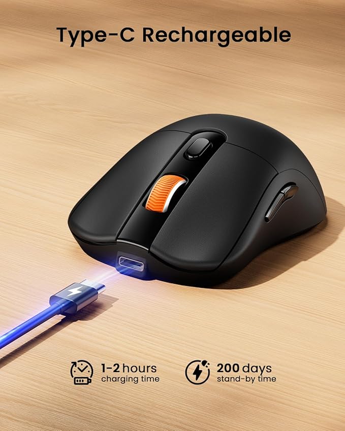 ProtoArc Bluetooth Wireless Mouse for MacBook Pro/Air, USB C Mouse, EM15 Rechargeable Lightweight Portable Mice for Laptop, iPad, Tablet, Chromebook-Black