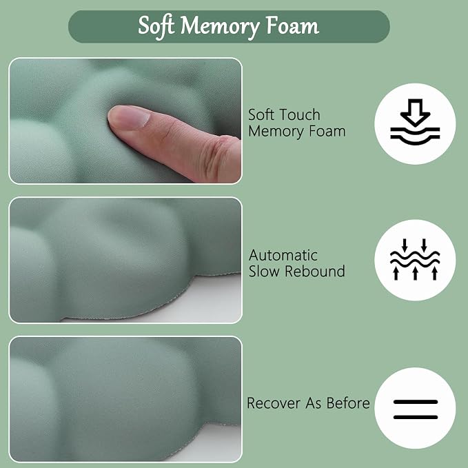 Green Cloud Mouse Pad and Keyboard Wrist Rest 4PCS Extended Forest Mountain Aesthetic Large Desk Mat Pad Set Memory Foam Non-Slip Cute Ergonomic Gaming Mouse Pad Wrist Support for Computer Home Office