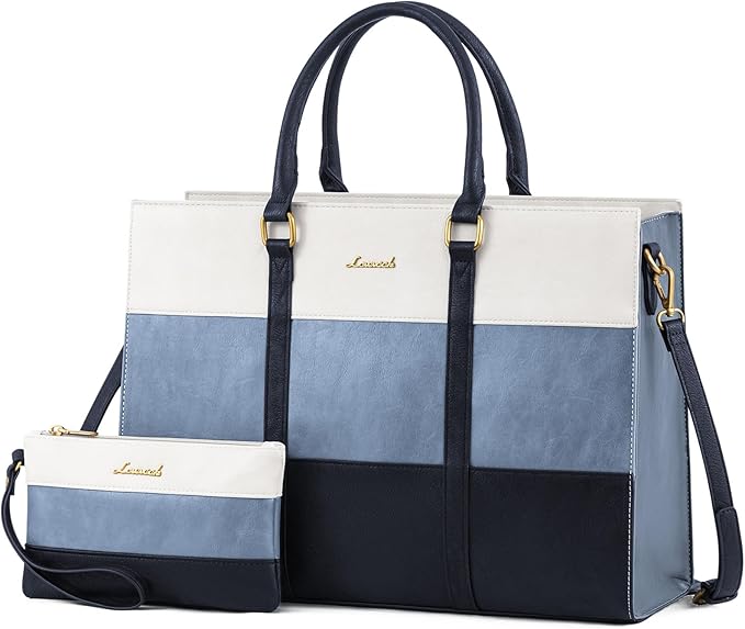 LOVEVOOK Laptop Bag for Women, 15.6 Inch Laptop Tote Bag, Vintage Leather Work Bags for Women, Waterproof Computer bag with Clutch Purse, Large Capacity Briefcase, Business Office Bag | Two-piece set