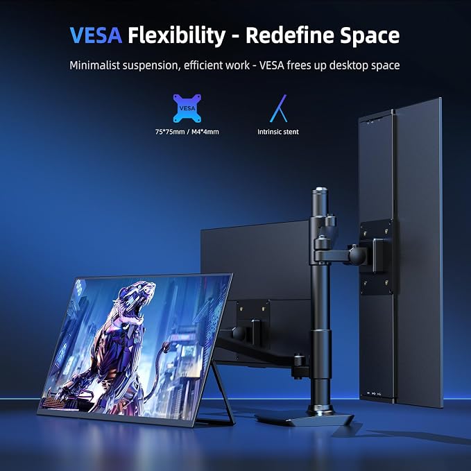 Portable Monitor 18.5” | 120HZ 1ms Gaming Monitor | 125% sRGB | FreeSync, HDR | 350Nits | USB-C & MINI HDMI | VESA & Stand | Large Travel External Second Screen for Laptop, Computer, Game Consoles