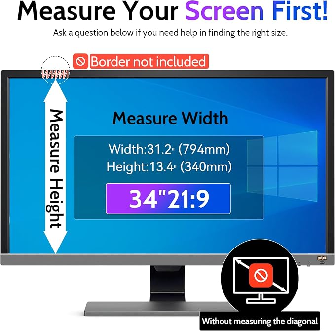 Peslv Computer Privacy Screen 34 Inch for 21:9 Curved Monitor, Removable 34inch Anti Blue Light Anti Glare Monitor Privacy Filter Shield