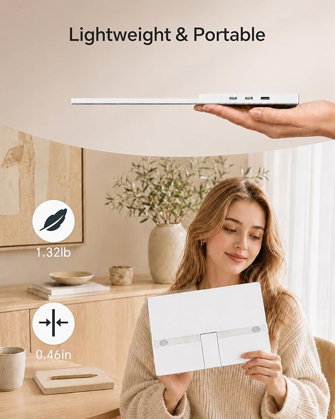 KTC Portable Monitor 15.6 Inch, FHD 1080P Travel Laptop Monitor Extender with USB-C HDMI, Ultra-Slim IPS HDR Display with Speakers, Second Screen for Laptop Computer Phone Xbox Mac Switch, White H15F8