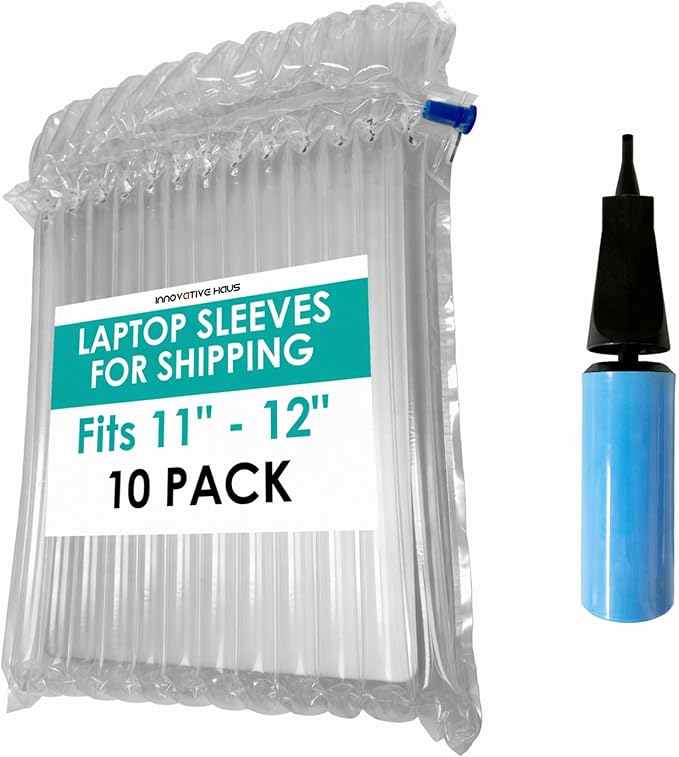Innovative Haus 10 Pack Inflatable Laptop Protective Bags with Pump. Ideal for 11-12 Inch Notebooks, Lightweight. Alternative to Laptop Shipping Box