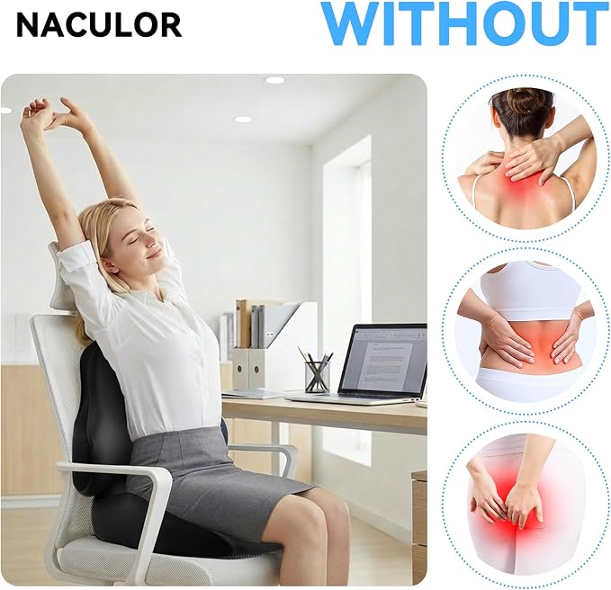 Seat Cushion Lumbar Support Pillow Set for Tailbone & Sciatica Pain Relief, Chair Cushions Back Support with Ergonomic Design Memory Foam XLarge Coccyx Pad for Car, Office, Desk, Wheelchair