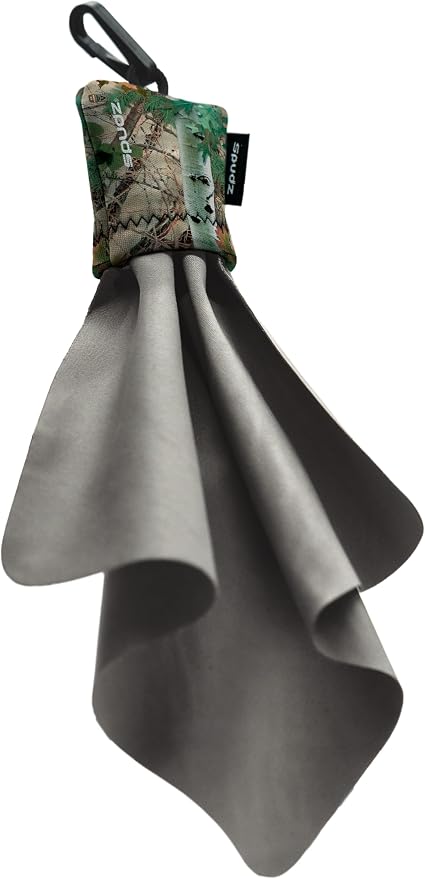 SPUDZ Classic Microfiber Lens Cleaner – Clip-On Pouch, Washable – for Binoculars, Scopes, Glasses, Screens | Classic | Alpine Mountain Camo, 6 x 6 Inch