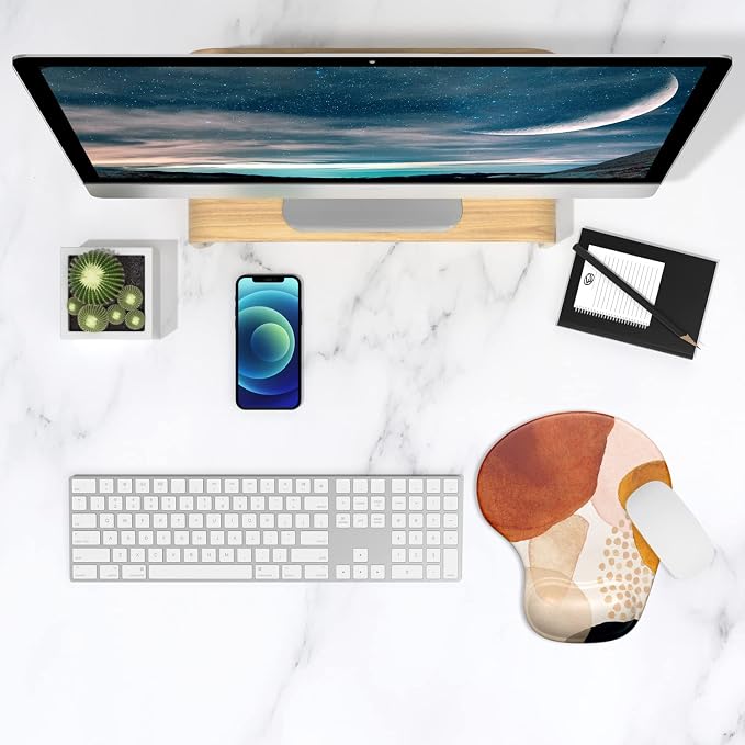 ITNRSIIET Ergonomic Mouse Pad with Gel Wrist Support Wrist Rest Smooth Surface Non-Slip PU Base Comfortable Office Supplies Pain Relief, 9.5 x 8 inches, Abstract Art Style