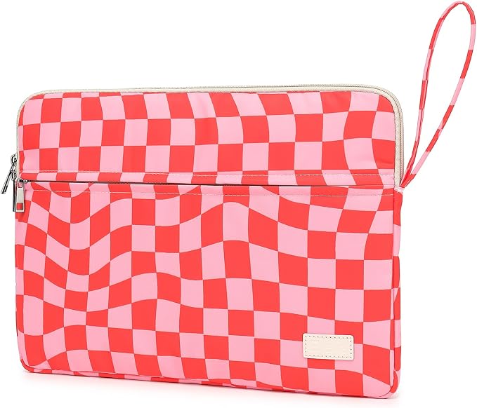 Pink Checker Pattern 13 inch Canvas Laptop Sleeve with Pocket 13 inch 13.3 inch Laptop 13 case13 Sleeve