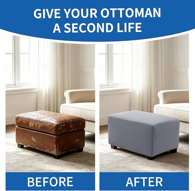 Ottoman Covers Ottoman Slipcovers Folding Storage Stool Washable Furniture Protector,Elastic Foot Stool Foot Rest Protector for Living Room Bedroom,Small,Light Gray