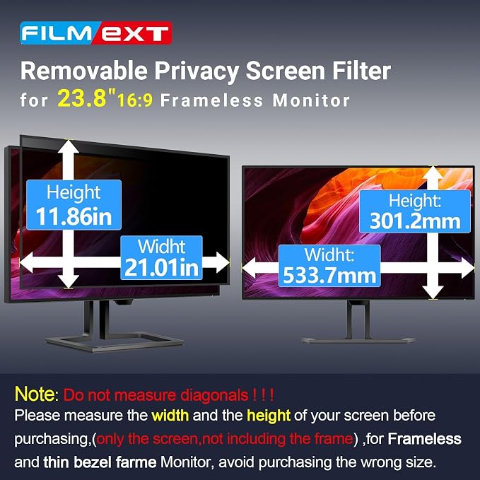 FILMEXT 2 Pack 23.8 inch Computer Privacy Screen Filter, Removable Computer Privacy Shield 23.8" for 16:9 All-in-One Desktop/Frameless PC,Computer Bubble Free Anti-Spy Blue Light Filter