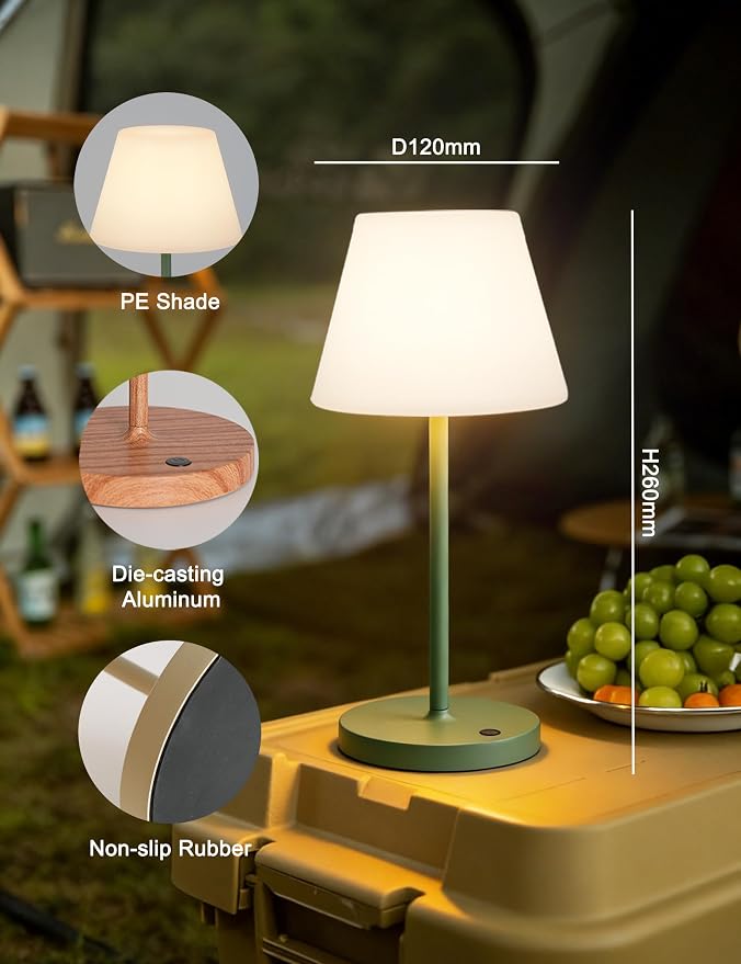 WEILAILUX Mini LED Cordless Table Lamp Rechargeable, 3000mAh Battery Operated Shower Lamp Waterproof, Touch Dimmable 2700K Night Light for Patio Camping Dining Outdoor (Mini Khaki)