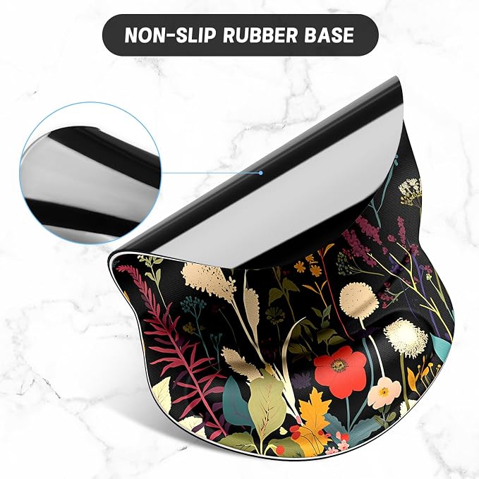 ITNRSIIET Ergonomic Mouse Pad with Gel Wrist Support Small Wrist Rest Smooth Surface Non-Slip PU Base Comfortable Office Supplies Pain Relief, 8.7 x 7.2 inches, Pretty Flowers Plants