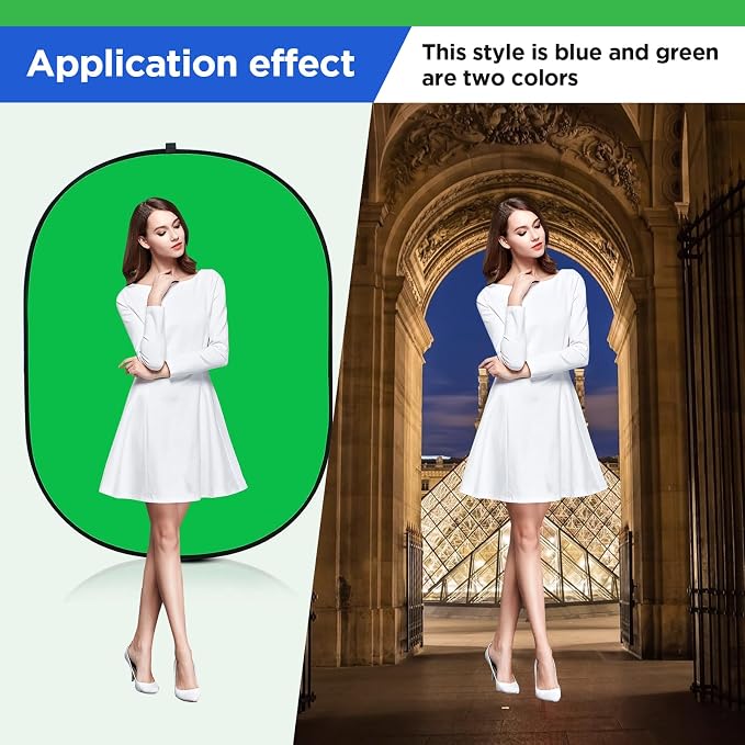 Portable Green Screen Chromakey Backdrop with Stand,59 * 39 inch Pop Up Collapsible Backdrop,Foldable Blue&Green Screen 2 in 1 Backdrop for Photo and Video Shooting,Gaming (Green & Blue)